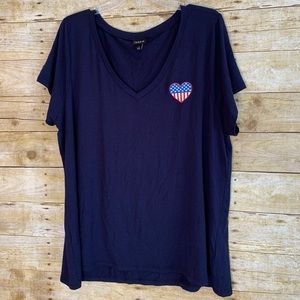 Torrid Flag-Heart Navy V-Neck Fitted Tee NWOT 2X Patriotic